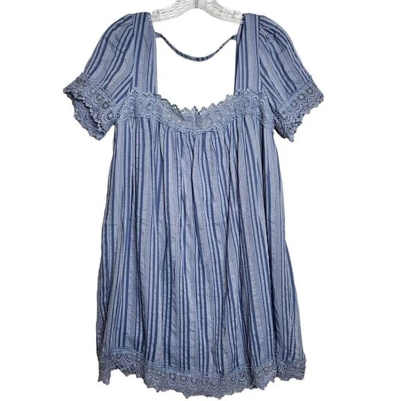 Inmod Lace Blue Striped Babydoll Tunic Mini Dress Size Small - Picture 2 of 9